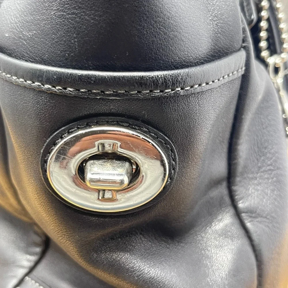 Coach Ashley Pleated Tote‎ Women Large Black Leather Shoulder Handbag F13759 Y2K